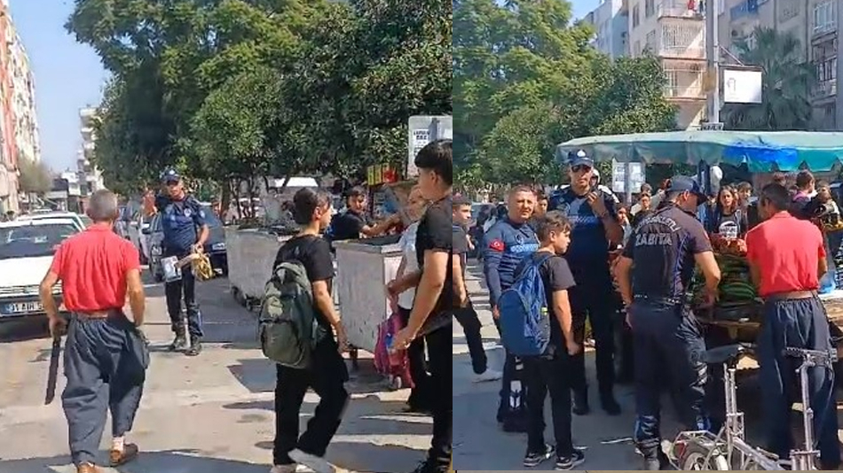 Mersin'de terazisi alınan seyyar satıcı zabıtaya sallama ile saldırdı